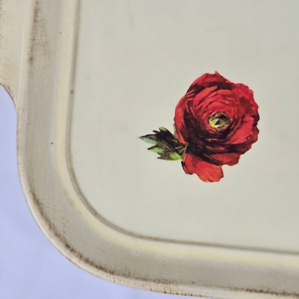 Lightweight Rectangular Tray with Rose Pattern Integrated Handles Distressed - Picture 4 of 8